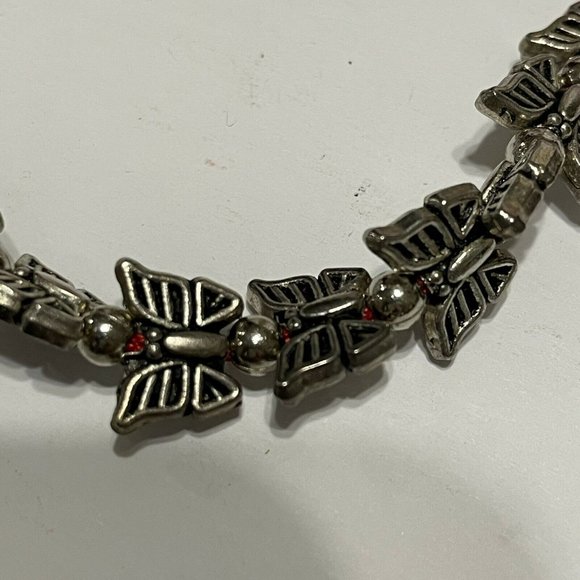 silver tone butterfly Bead red string adjustable bracelet  Anklet - Picture 4 of 6